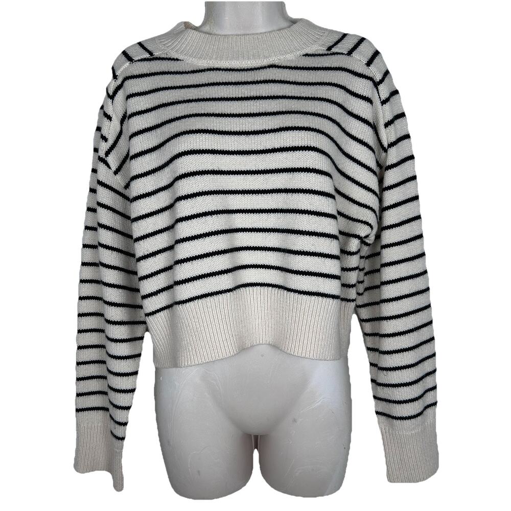 Olivaceous Womens Sz S relaxed striped boxy boat neck sweater classic nautical